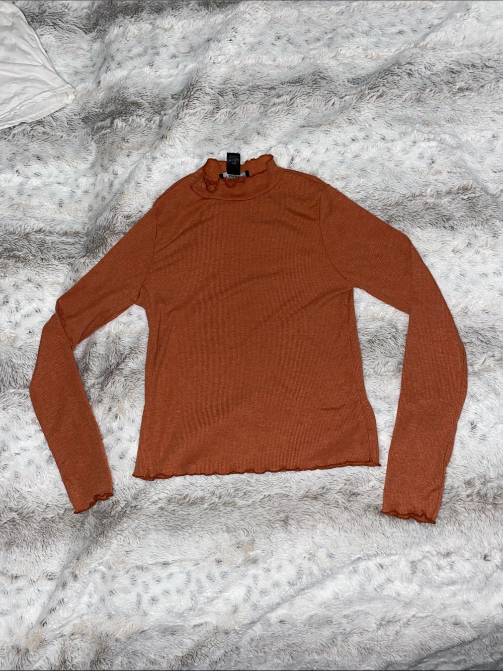 See You Monday Rust Ruffle Mock Neck Long Sleeve Top